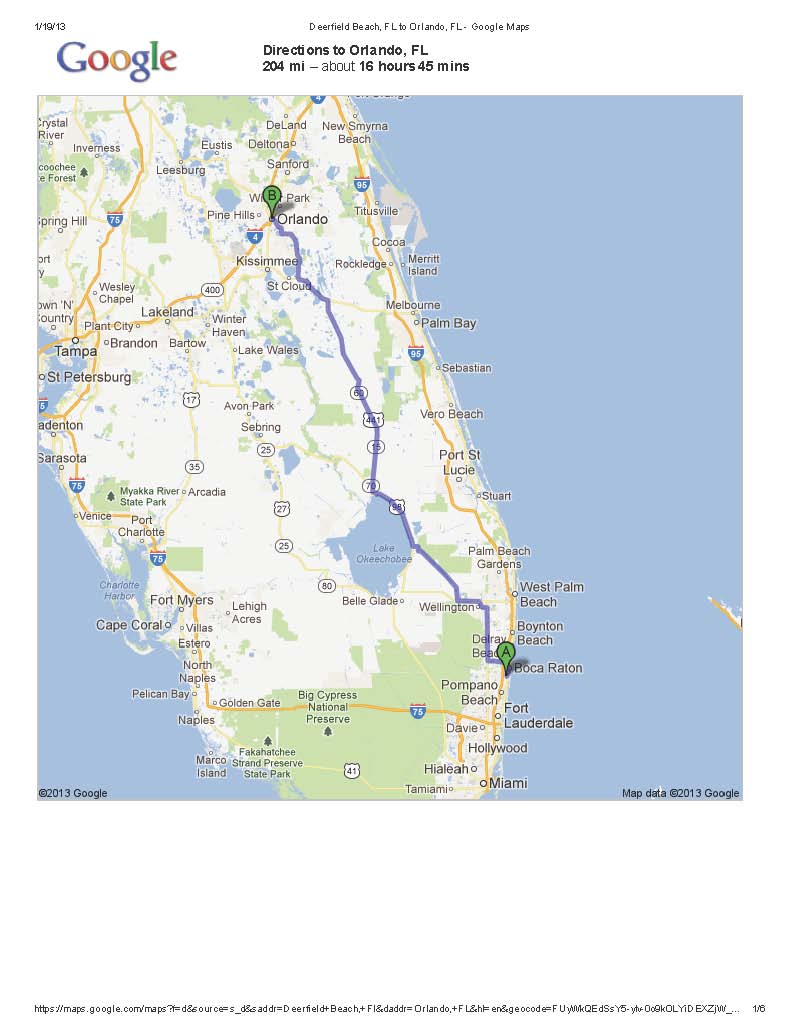 Deerfield Beach, FL to Orlando, FL - Google Maps 1